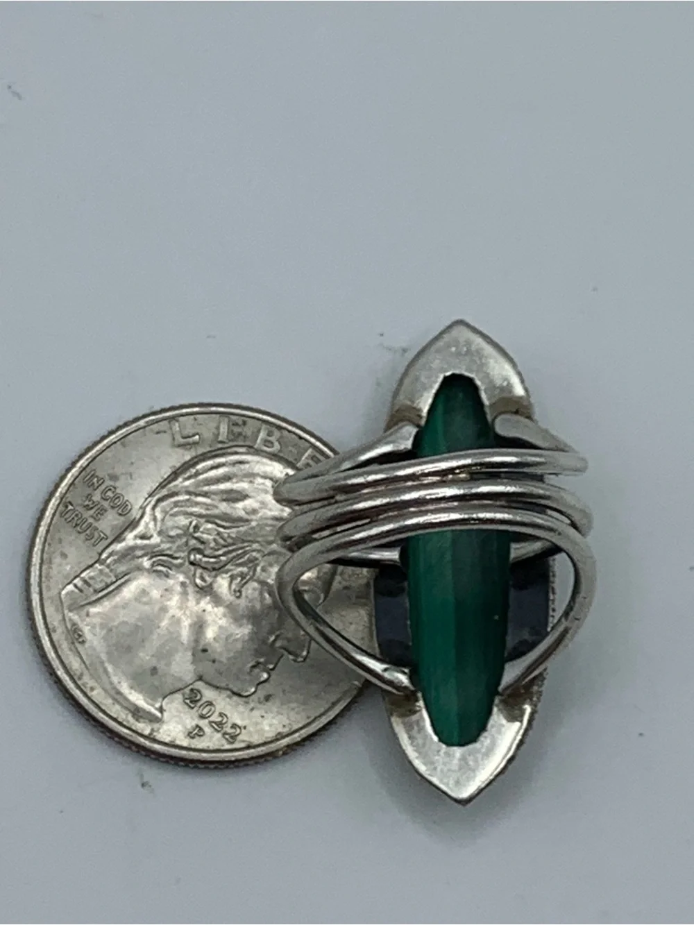 Vintage 1980s Navajo Style Sterling Silver Malachite Statement Ring Size 6